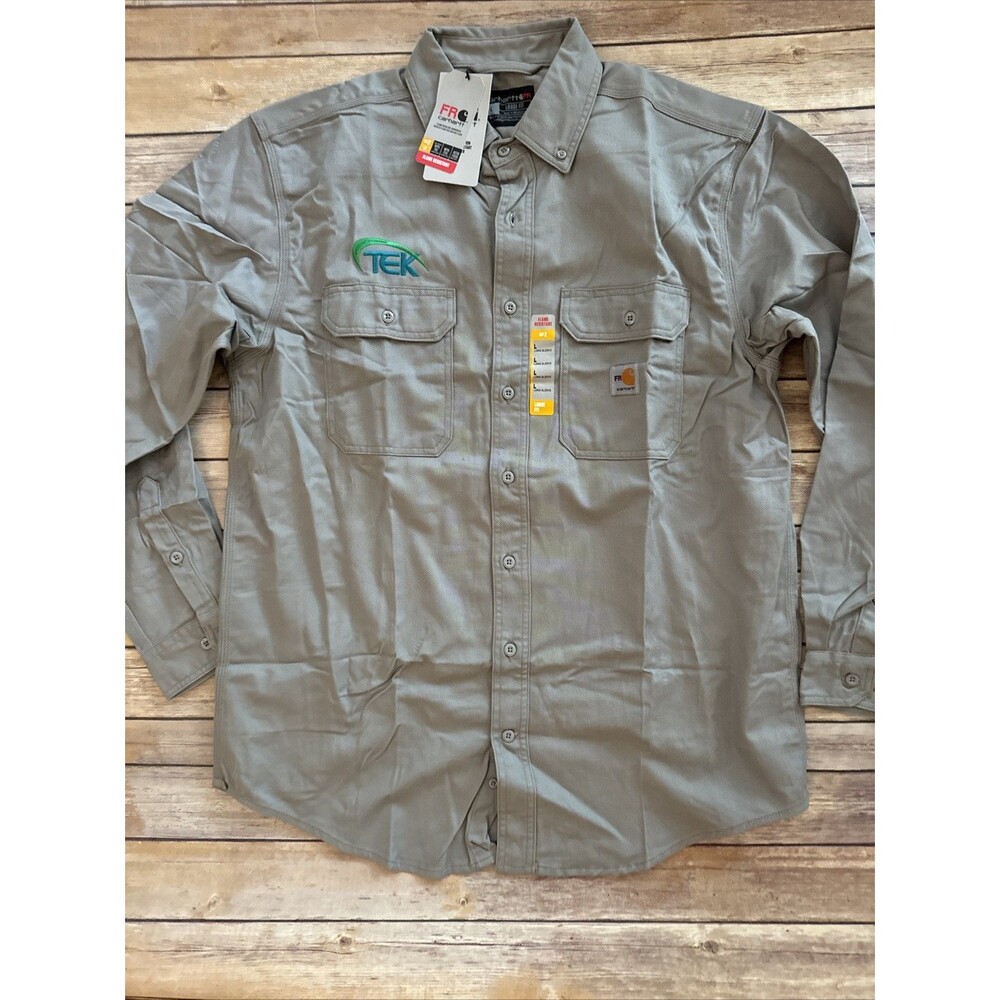 NWT CARHARTT FRS160 Flame Resistant Twill Shirt Men Large gray Workwear TEK